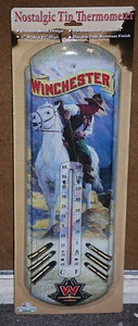 #1345"Winchester Horse/Rider" Nostalgic Tin Thermometer by Rivers Edge Products - Picture 1 of 3
