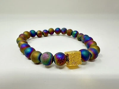 Piedra esfalerita de color aura real de alta calidad de 8 mm con piedra de lava dorada Foto 1 de 3