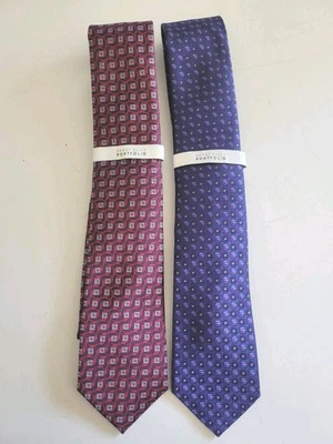 Pair Of Perry Ellis Portfolio Men's Polyester Geometric Neckties~ Red, Purple - Image 1 of 4
