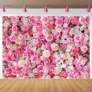 Pink Floral Backdrop Flower Wall Photography Background Valentine'S Day Decorati - Picture 1 of 15