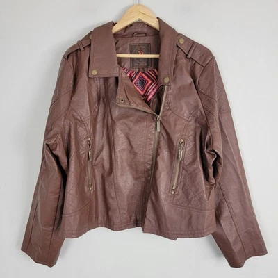 Dollhouse Outerwear Bomber Jackets Womens 2X Brown Solid Faux Leather Full Zip - Image 1 of 4