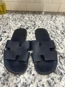 Hermes Men Izmir Sandals Noir Color Navy Size 43 US 10 - Picture 1 of 11