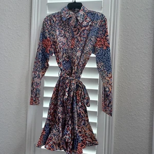 NUEVO CHAPS Mujer Paisley Floral Multi Cinturón Vestido L Manga Larga Calce Acampanado Boho - Imagen 1 de 5