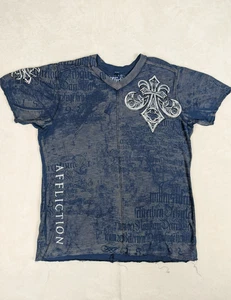 Vintage Y2K Affliction T-Shirt 2XL Schnalle Flügel blau USA - Bild 1 von 6