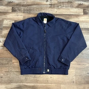 Carhartt Vintage Men Medium Lined Blue Jacket Snap Cuffs Full Zip Pockets - Picture 1 of 6