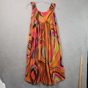 Jackpot hauchdünnes Sommerkleid Damen Einheitsgröße orange groovy 70er Midi Mumu Terrassenkleid - Bild 1 von 11