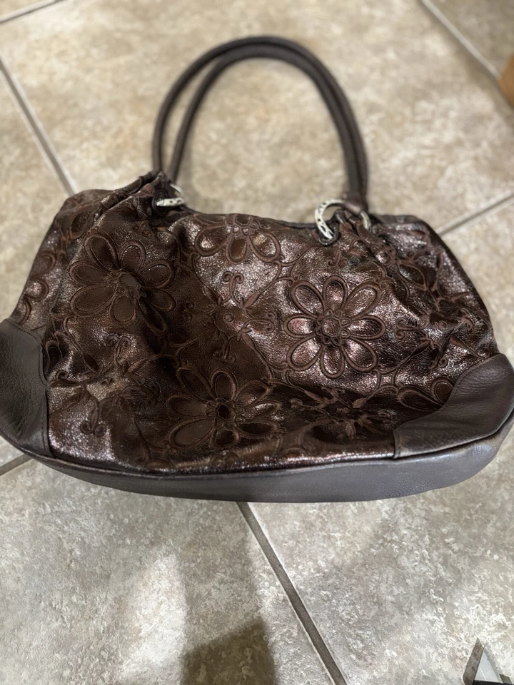 Bolso de Hombro Brighton Marrón Flor Bordado Tejidas Correas Y2k Borlas Foto 1 de 1