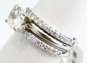 14K White Gold Prong Diamond Wedding Band Enhancer Guard .50 CT 1/2 Ladies - Picture 1 of 11