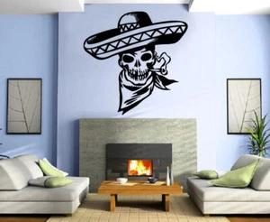 COWBOY SKULL SMOKING Wall MURAL Vinyl Art Sticker M243 - Picture 1 of 3