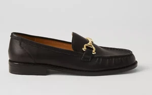 Ann Taylor Black Leather Loafer with Horsebit Gold Hardware Size 9 - Picture 1 of 11