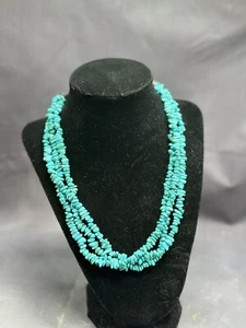 Genuine Turquoise Blue Nugget Beads Sterling Bib Triple Strand Zuni Design - Picture 1 of 3