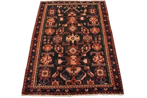 Vintage Tribal Rug 3'8'' x 5' Black Wool Hand-Knotted Oriental Carpet - Picture 1 of 13