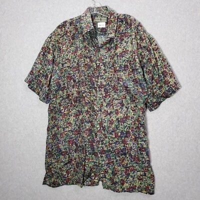 Camisa Robert Stock Hombres Abotonada XL Verde Geométrica 100% Seda Manga Corta LEER Foto 1 de 4