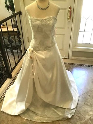 DEMETRIOS $ 1600 Lace Bridal gown Wedding Dress White / silver lace 10 NEW  - Image 1 of 4
