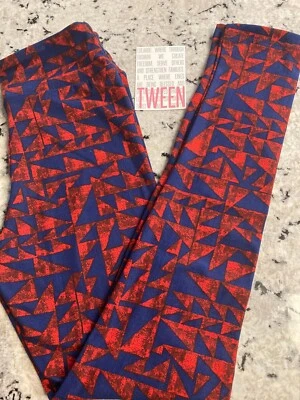 LuLaRoe New w/Tags TWEEN Leggings Red & Blue Geometric Shapes - Image 1 of 4