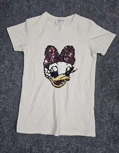 Disney Daisy Duck Sequined White Tee Extra Small,  Youth - Picture 1 of 4