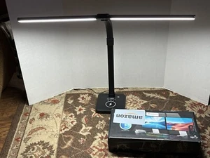 Double Arma LED Desk Lamp for Home Office Double Head 24W w/ Wireless Chr - Picture 1 of 7