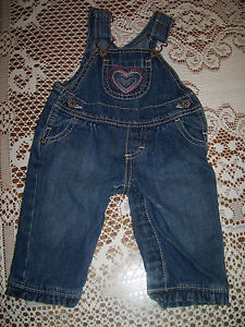 Osh Kosh Girls Denim Jeans Overalls Embroidered Pink Heart 3 M Months