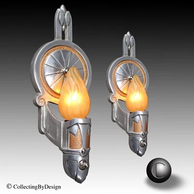 PAR DE APLIQUES CLÁSICOS ART DÉCO DE COBRE Y METAL DE 1930 RESTAURADOS Foto 1 de 4