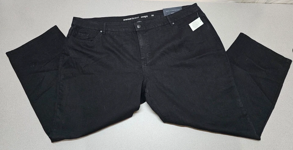 Pantalones de mezclilla negros rectos Avenue nuevos con etiquetas elásticos para mujer talla 30 promedio (54x30) Foto 1 de 4