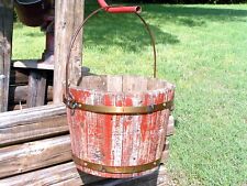 Primitive wooden well bucket, shabby distressed Red, R
