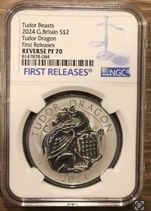 2024 UK GREAT BRITAIN TUDOR BEASTS DRAGON PROOF/REF 2 PIECE SET PF70 1ST RELEASE - Picture 1 of 2