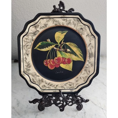 Plato de cerezo decorativo vintage del país francés, pintado a mano Foto 1 de 4