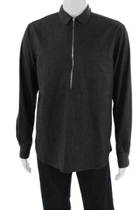 OFFICINE GENERALE Mens Wool Quarter Zip Collared Shirt Gray Size L - Picture 1 of 7