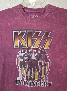 KISS In Concert Burgundy Short Sleeve Crew Neck T Shirt Size Small Distressed - Picture 1 of 9