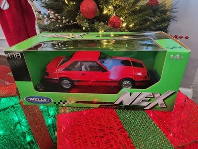 1:18 Welly 1986 Ford Mustang GT 5.0 Coupe Red Diecast Model Car Fox Body - Image 1 of 4