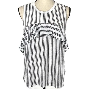 Who What Wear ärmellose Bluse weiß gestreift Rüschen Rundhals Tunika Damen Gr. Lg - Bild 1 von 9