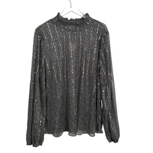 Blusa Oddi para mujer talla 3XL lentejuelas metálicas transparentes manga larga cuello falso - Imagen 1 de 8