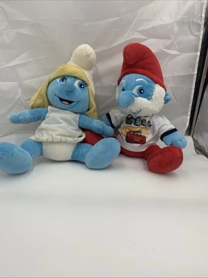 2 Build-A-Bear BABW The Smurfs Plush Papa Smurf & Smurfette BAB Stuffed Animal - Image 1 of 4