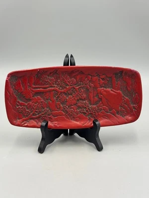 古董 20 世纪中国木漆器餐具 9 英寸 — 第 1/4 张图片