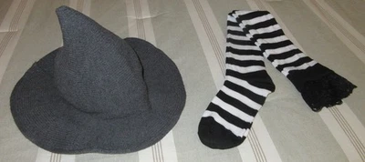 Dark Gray Felt Witch Hat plus Black and White Over the Knee Socks all One Size - Image 1 of 4