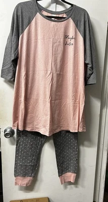 Lane Bryant Lounge Outfit 18/20 1X 2X Pj Set Sleep by Cacique Rosa Gris Foto 1 de 4