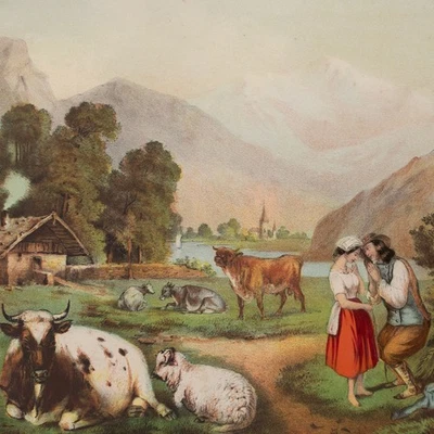 Vier Jahreszeiten Allegorie Bülow gedruck bei Delius Berlin Lithografie um 1850 - Bild 1 von 4