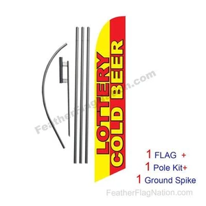Lottery Cold Beer Feather Banner Swooper Flag Kit with pole+spike - Picture 1 of 1
