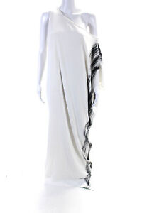 Halston Heritage Womens Striped One Shoulder Kaftan Dress White Size Medium