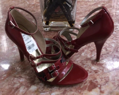 New Via Spiga Mavis Red Patent Leather & Snakeskin Strappy Sandals Sz 8.5M, $198 - Image 1 of 4