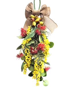 AUSTRALIAN NATIVE WREATH Artificial Native Christmas Door Hanger with Calico - Picture 1 of 5