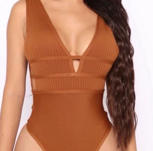 NWT Fashion Nova Small Cognac Bodysuit Corset Style  - Picture 1 of 4