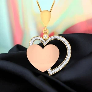 Stunning 0.72 Cts F/VS1 Round Brilliant Cut Diamonds Two-Heart Necklace 14K Gold - Picture 1 of 6