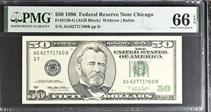 1996 $50 Federal Reserve Note Fr-2126-G Chicago PMG66 Gem EPQ - Picture 1 of 2