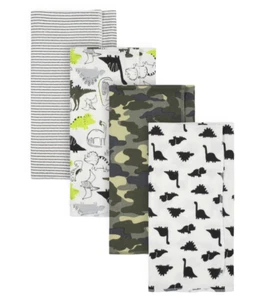 Gerber Lot of 4 Dinosaur Organic Flannel Blankets Baby Boy NWT Cotton 30 x 30 - Picture 1 of 1