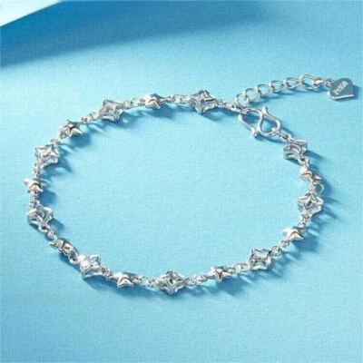 Fine Pt950 Real Platinum 950 For Women Small Five-star Link Bracelet 6.5-7.3inch - Image 1 of 4