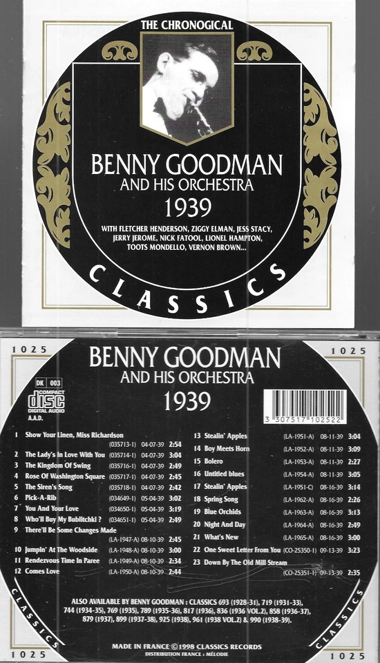 BENNY GOODMAN 1939-КЛАССИКА CD-ТОЛЬКО ЧТО ПЕРЕИЗДАН ДАВНО ИЗ ПЕЧАТИ ПРОДАЖИ! - Изображение 1 из 1