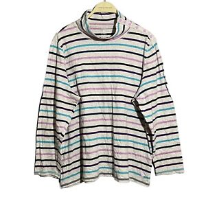 Talbots Women Sweatshirt Tshirt 2X Mock Stripe Colorful Pearl Gray Long Sleeve