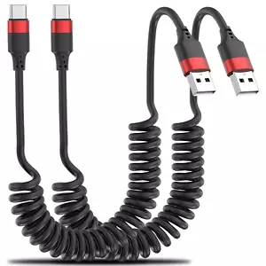 Coiled USB C Cable for Car, 2 Pack Type C Charger Cord Fast Charging for iPhone - Picture 1 of 7