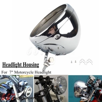 Faro redondo de 7" carcasa cromada bombilla cubo para Harley Bobber Café Racer Foto 1 de 4
